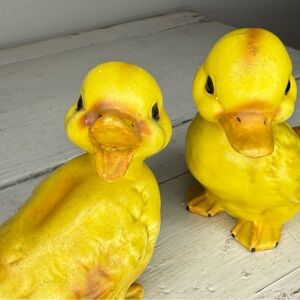 2 Vintage Lefton Baby Yellow Ducks Springtime Easter Decor, Japan